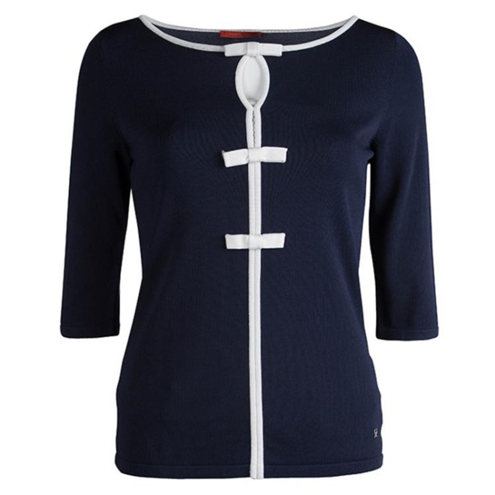 carolina herrera bow top CH Carolina Herrera Navy Blue Knit Bow Detail Top M